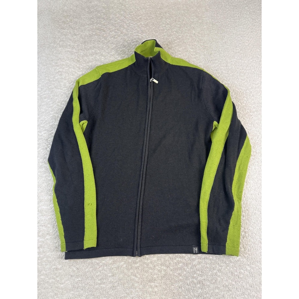 Neve Sweater Womens M‎ Black Green Full Zip Mock Neck Colorblock Knit Outdoor